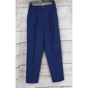VINTAGE IC Isaccs Womens Size 12 High Rise Pleated Straight Leg Pants Navy